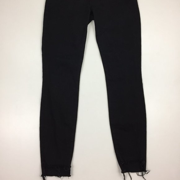 FRAME Le Skinny De Jeanne Film Noir Black Raw Step Hem Logo Hardware Denim Jeans - Picture 6 of 10